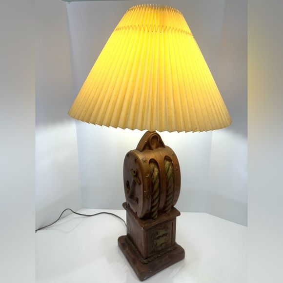 Vintage 60s Nautical Marine Pulley Block Tackle Table Lamp Ship Boat Ceramic 30”